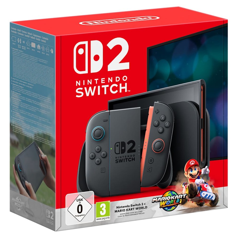 Nintendo Switch 2 console with Mario Kart 8 Deluxe download code.