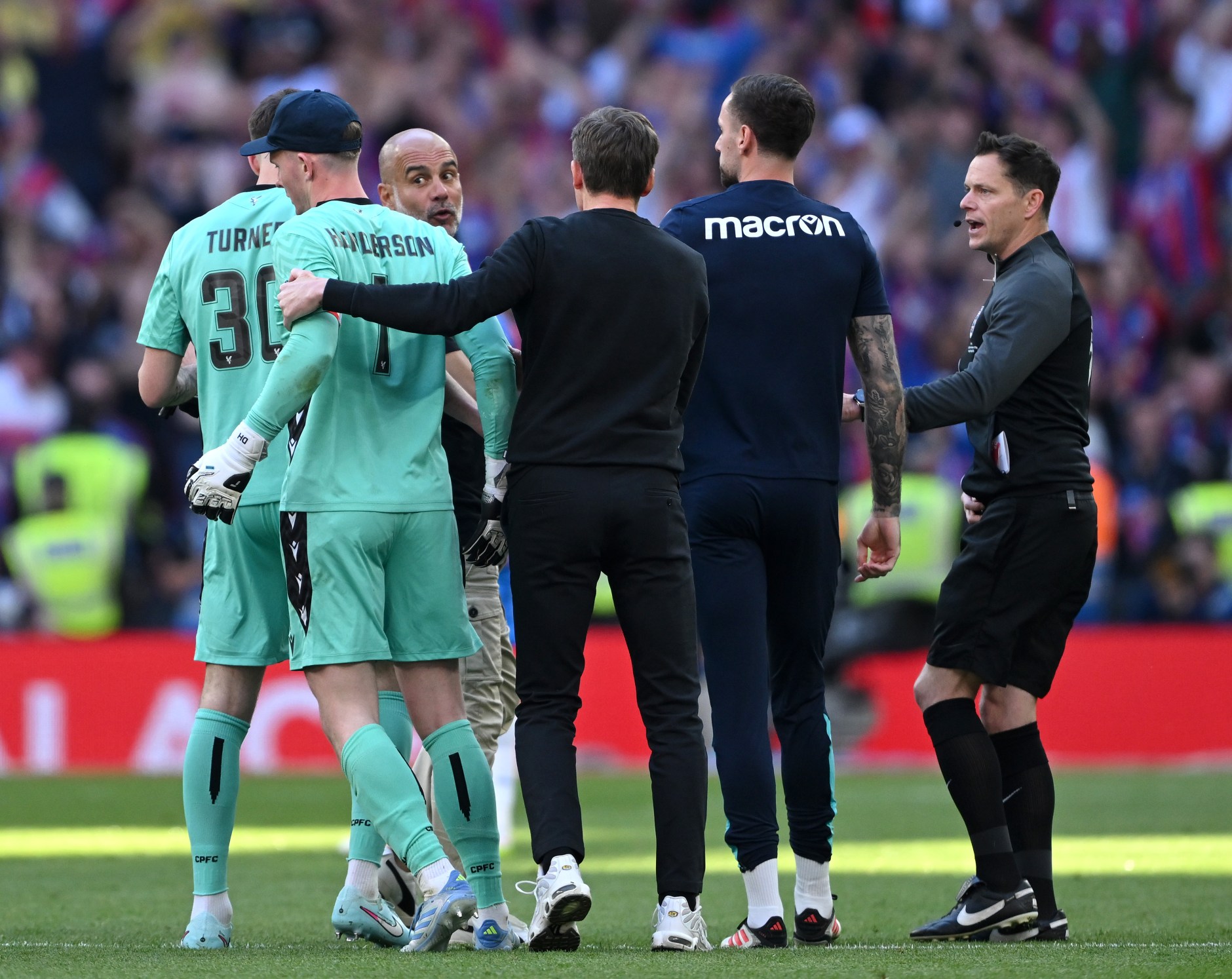 Guardiola still gave it large as Henderson hugged Oliver Glasner