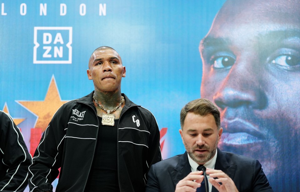 Conor Benn and Eddie Hearn at a press conference.