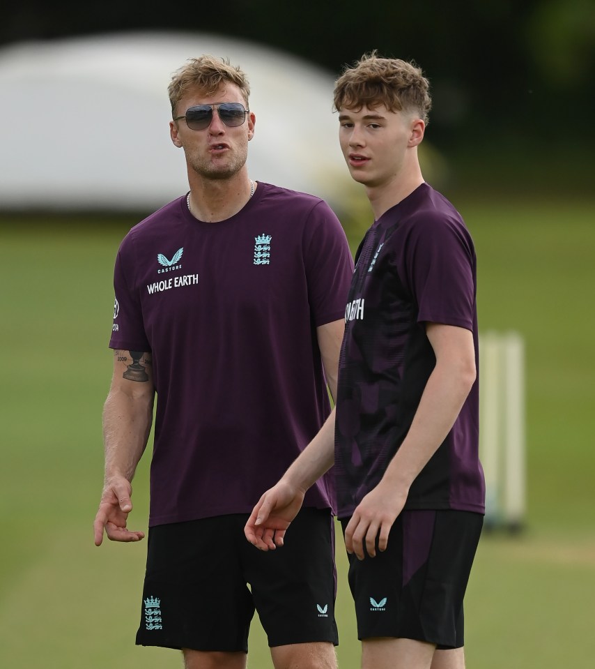 Andrew Flintoff and his son at an England Lions training session.