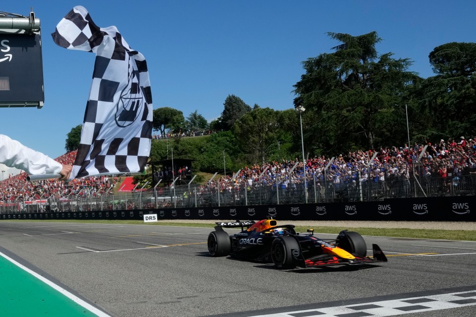 Max Verstappen's Red Bull Racing car at the Emilia Romagna Formula One Grand Prix.