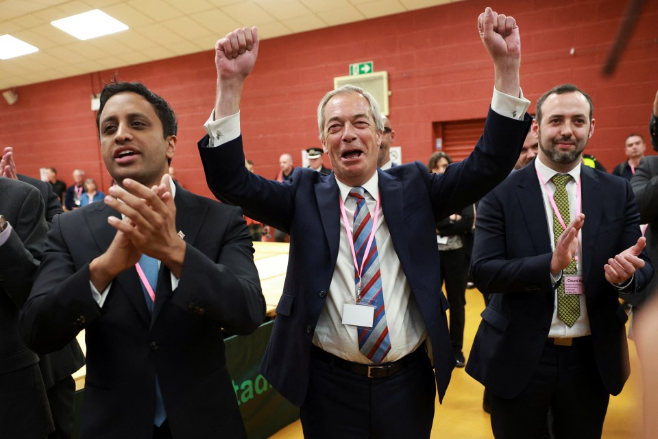 Nigel Farage celebrating a by-election win.