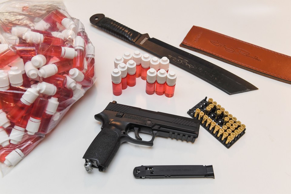 Seized drugs, weapons, and ammunition.