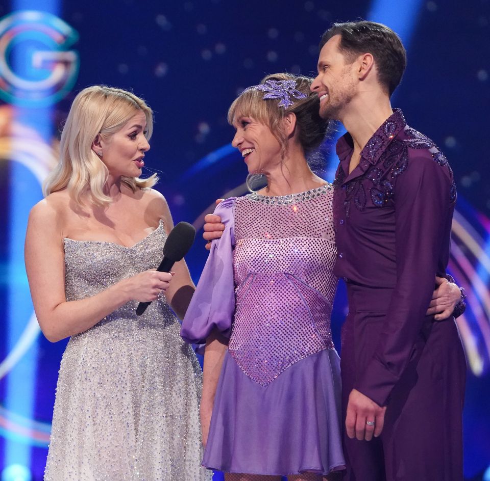 Holly Willoughby interviewing Dancing on Ice runners-up Michaela Strachan and Mark Hanretty.