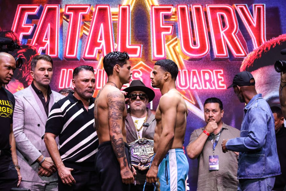 Ryan Garcia and Rolando Romero face off at a weigh-in.