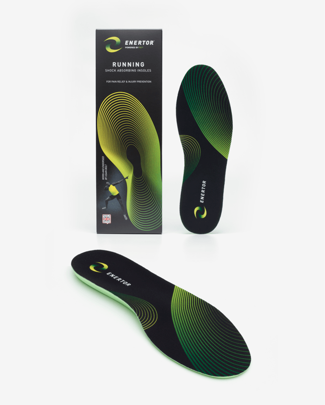 Enertor running insoles with packaging.