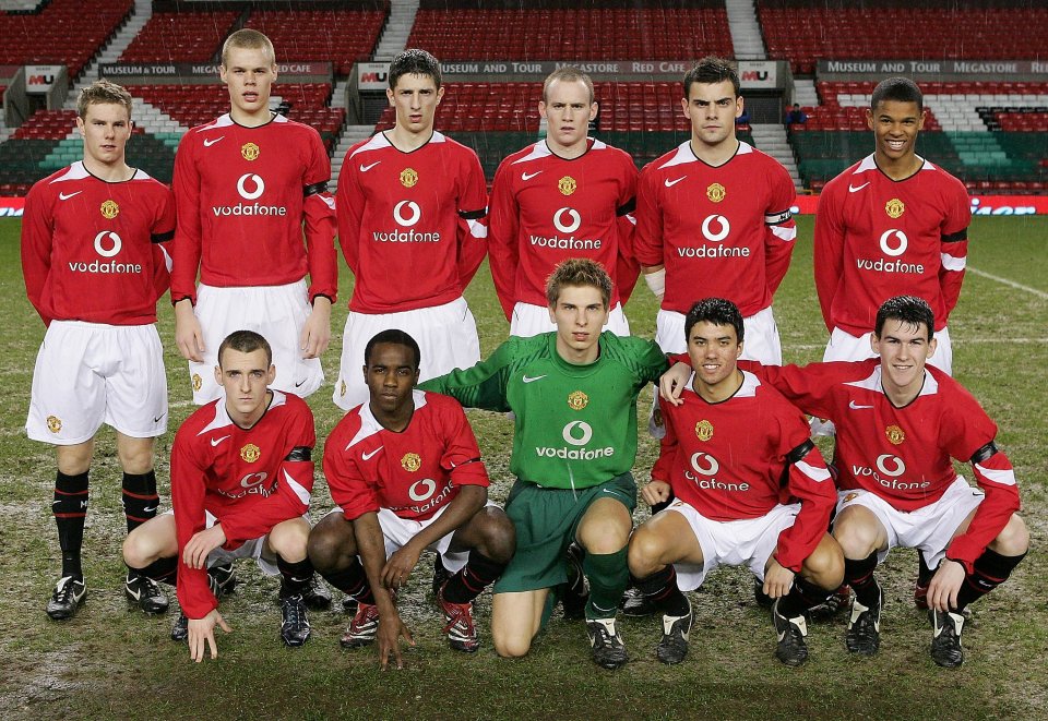 Manchester United youth soccer team lineup.