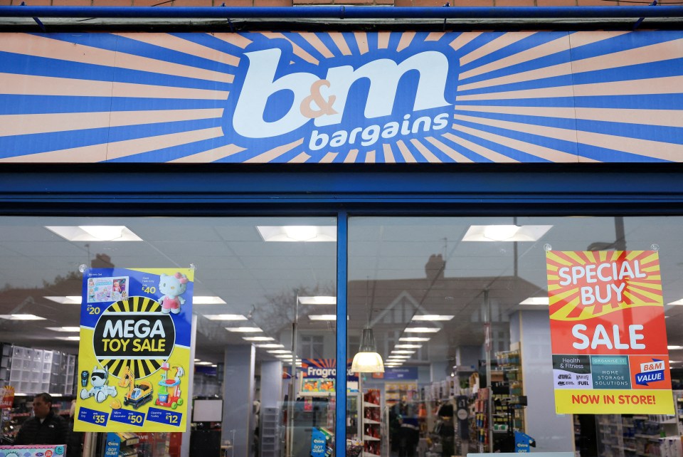 B&M Bargains storefront with sale signs.