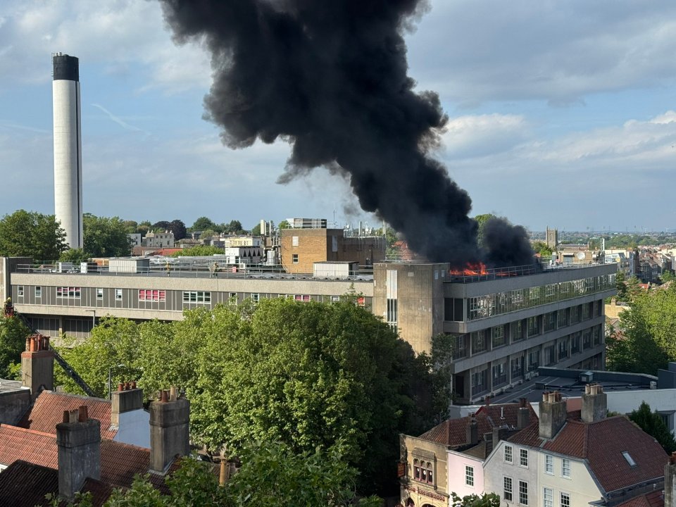 St. Michael's Hospital in Bristol on fire.