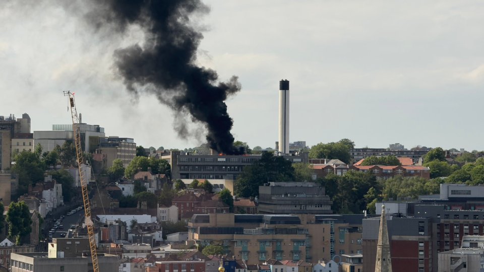St. Michael's Hospital in Bristol on fire.