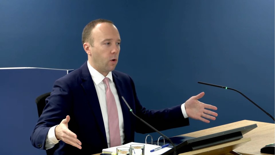 Matt Hancock giving evidence at the UK Covid-19 Inquiry.