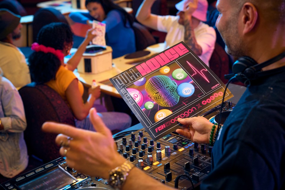 DJ playing a new house track based on a bingo player's heartbeat.