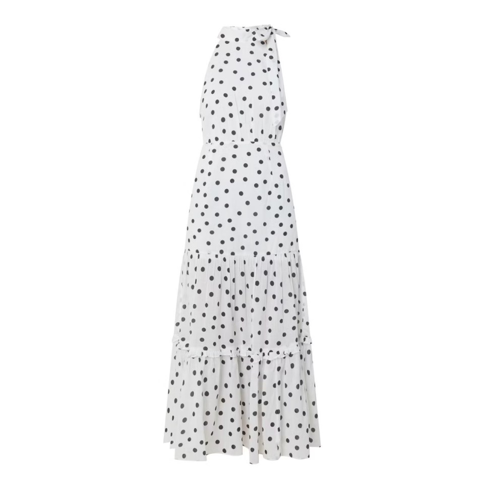 White polka dot midi dress.
