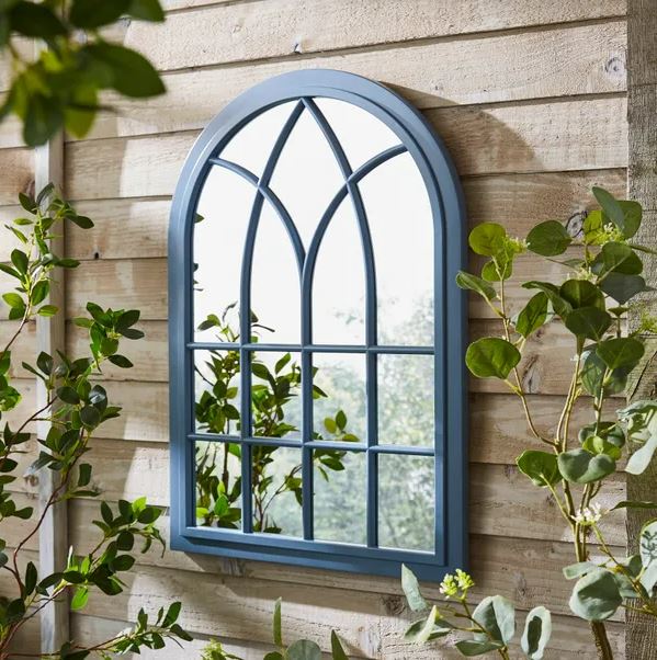 Arched window wall mirror in blue.