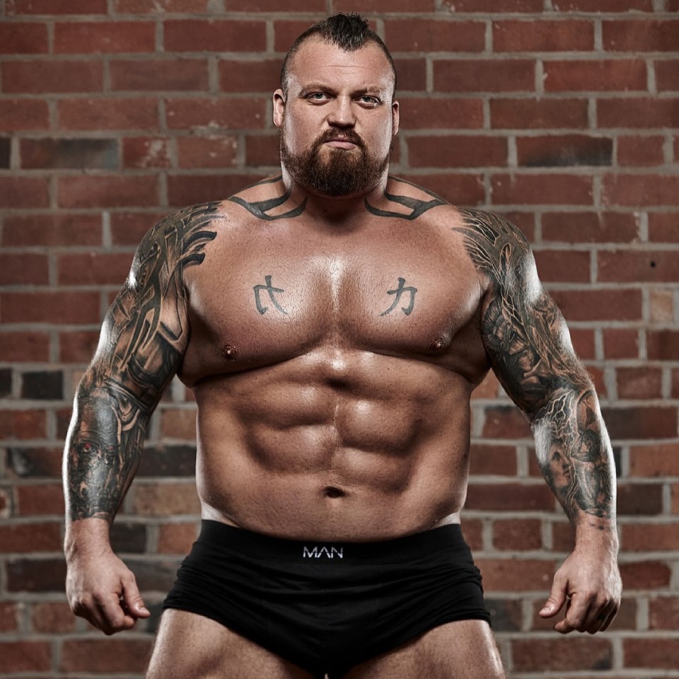 Eddie Hall, strongman, shirtless, tattoos.