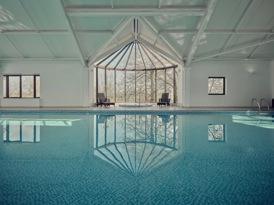 Indoor swimming pool with a view.