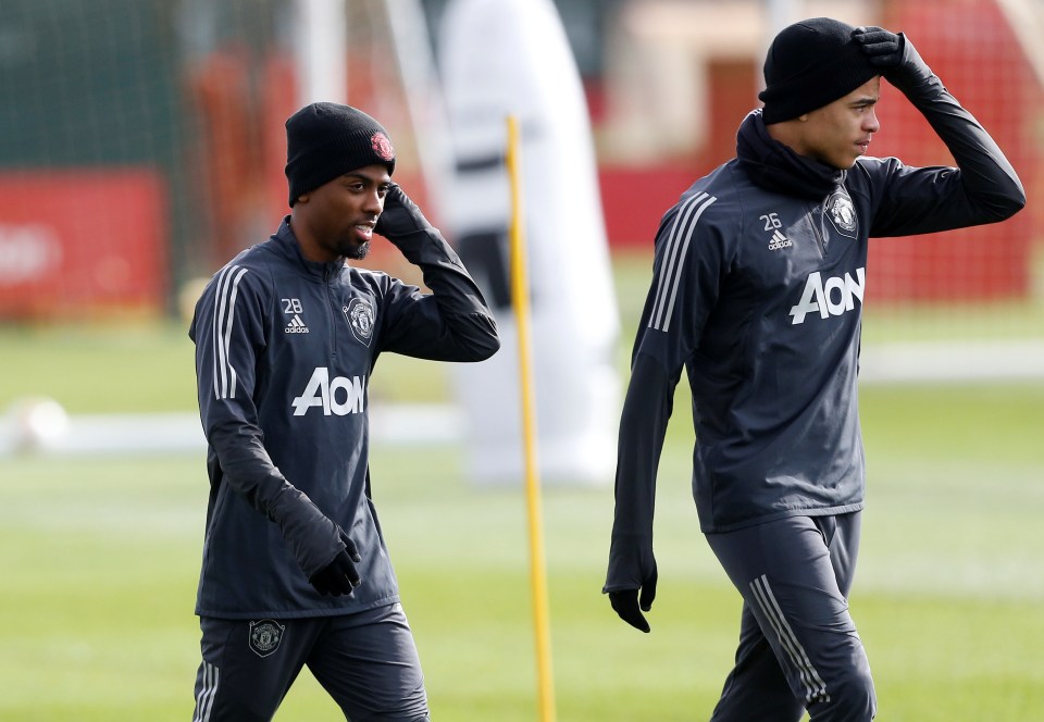 Angel Gomes and Mason Greenwood of Manchester United in training.