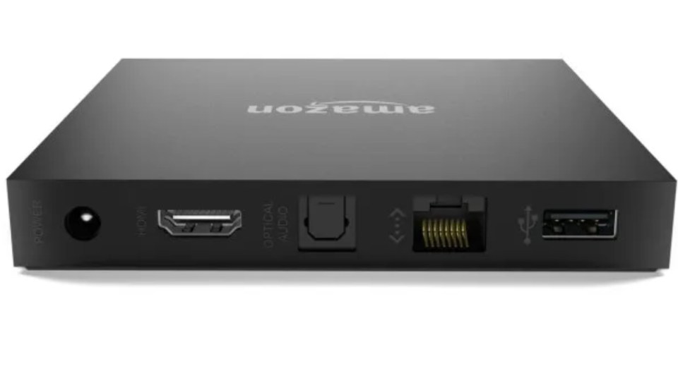 Rear view of an Amazon Fire TV streaming device showing its ports.