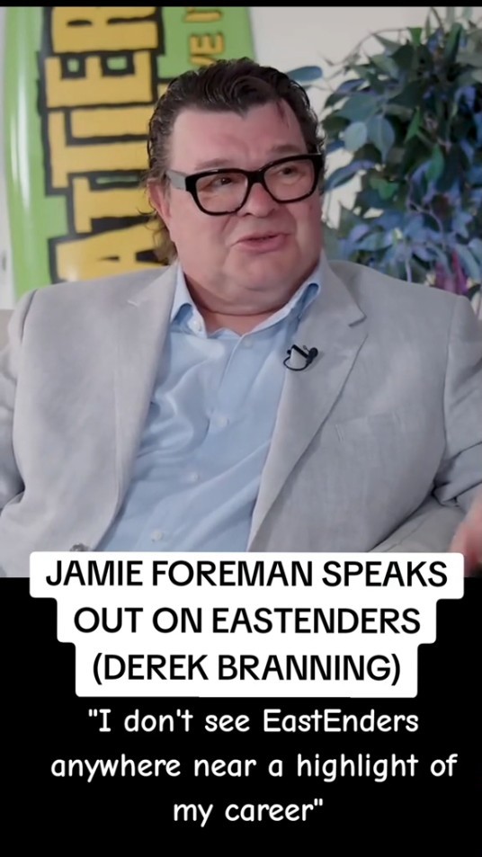 (GRABS TAKEN WITHOUT PERMISSION), Huge EastEnders star slams time on soap and claims bosses made promises they never kept, Pictured: Jamie Foreman who played Derek Branning in Eastenders on TikTok interview, http://www.tiktok.com/@lewisnichollsshow/video/7512523160827366678?_r=1&_t=ZN-8wybTdGtMu7, Credit: TikTok/@lewisnichollsshow,