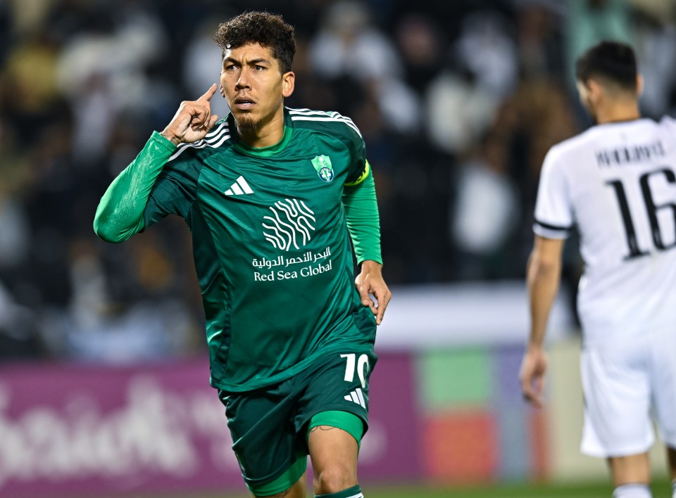 Roberto Firmino of Al Ahli SFC celebrating a goal.