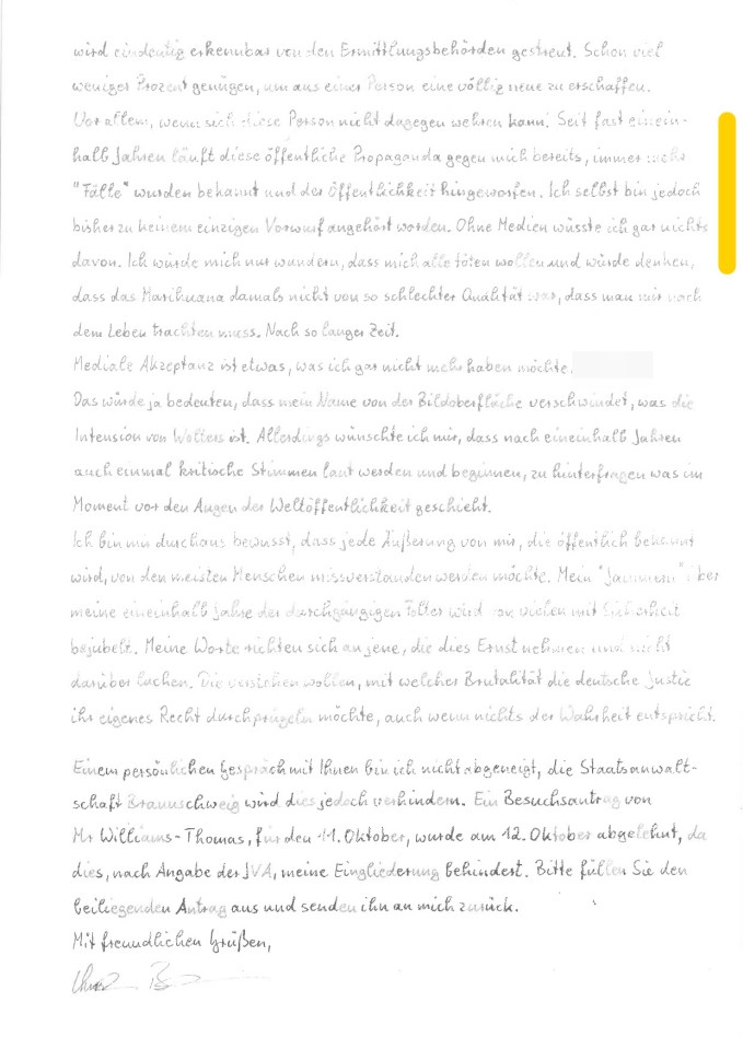 Handwritten letter bragging about evading police.