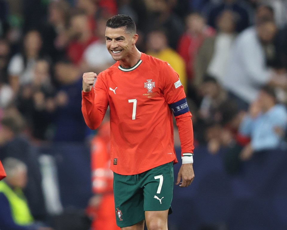 Cristiano Ronaldo celebrating a goal for Portugal.