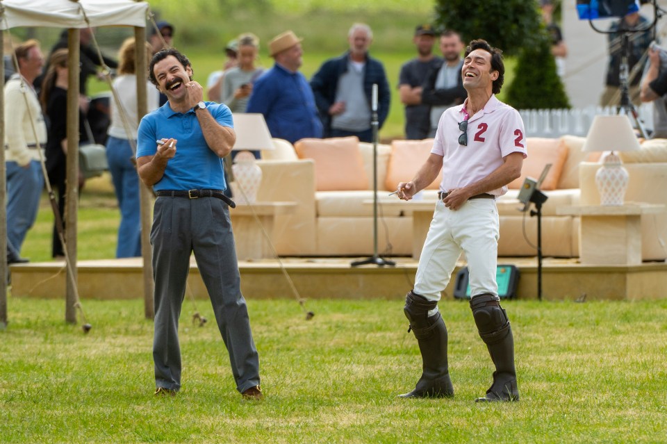 Aidan Turner and Alex Hassell on the set of Rivals.