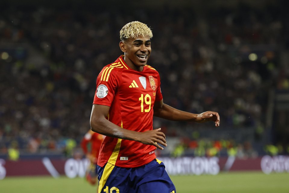 Lamine Yamal of Spain celebrating a goal.