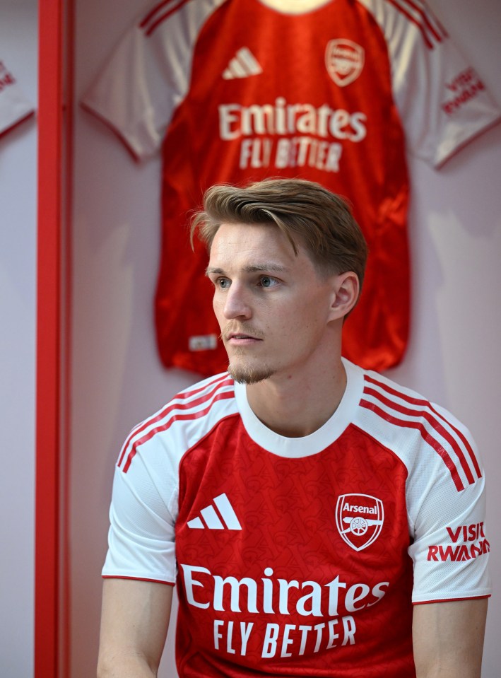 Martin Odegaard in Arsenal's new kit.