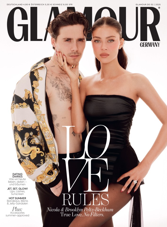 Glamour Germany cover featuring Nicola and Brooklyn Peltz-Beckham.
