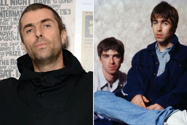 An image collage containing 2 images, Image 1 shows Liam Gallagher at the Q Awards, Image 2 shows Photo of Noel and Liam Gallagher of Oasis at a photoshoot