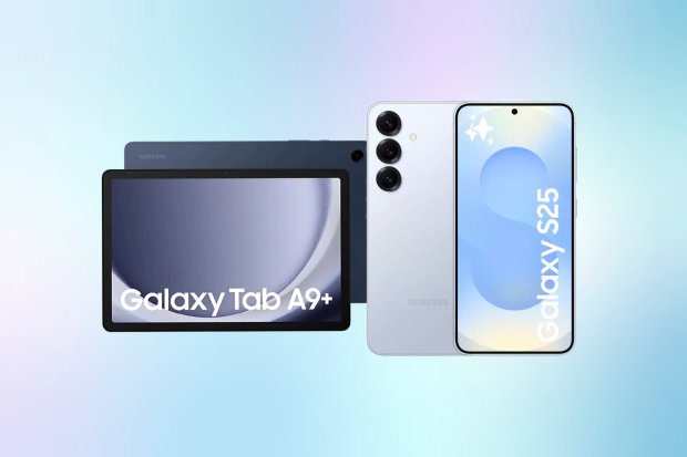 Galaxy Tab A9+ and Galaxy S25 devices.