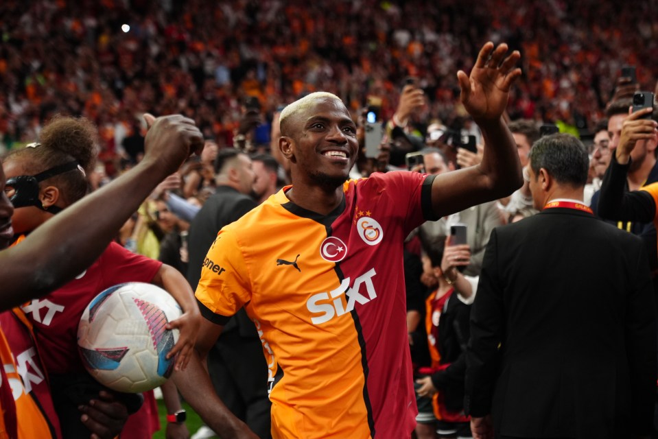 Victor Osimhen of Galatasaray celebrates a championship win.